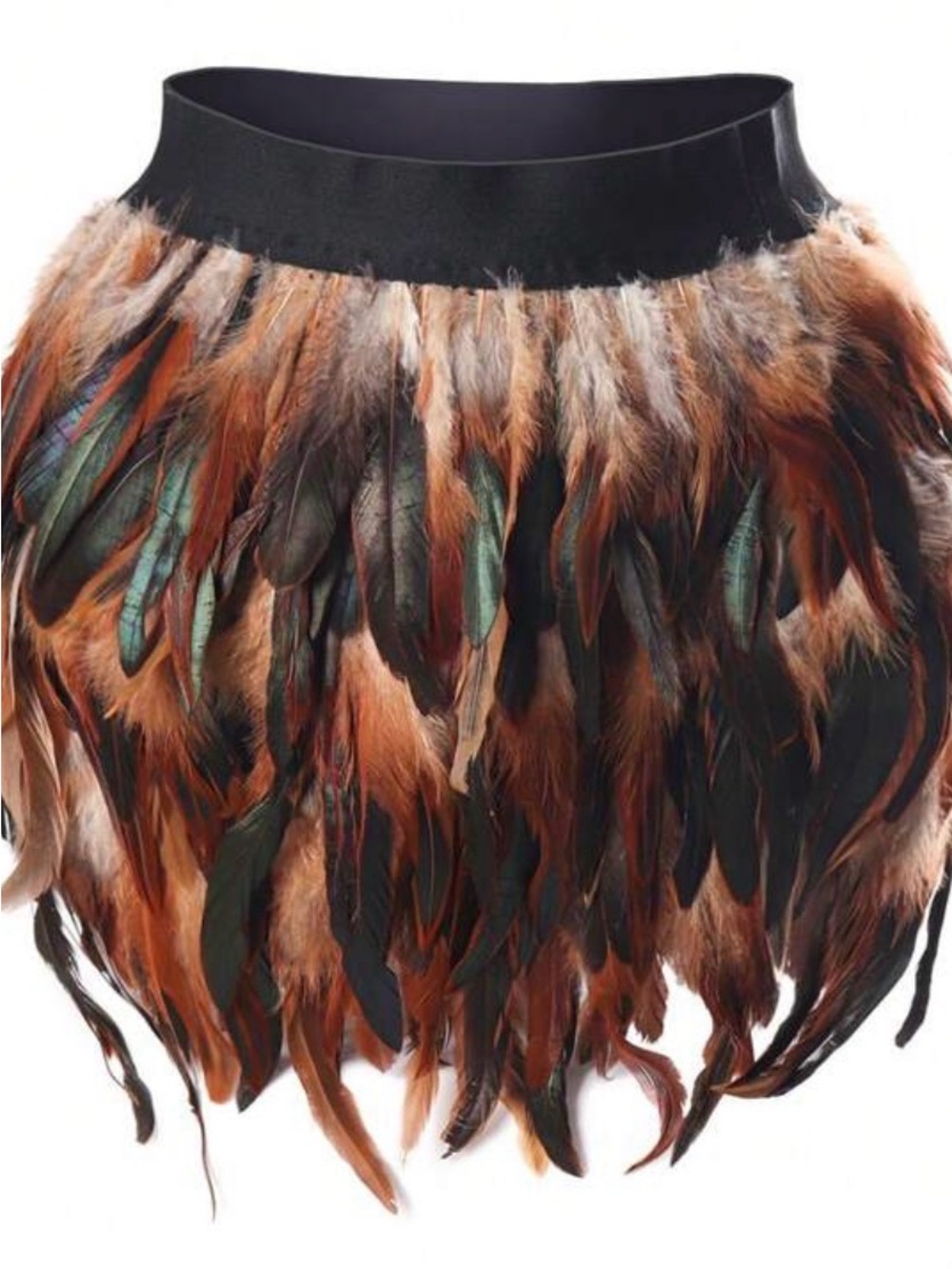 Feather Trim Mini Skirt in Brown and Black